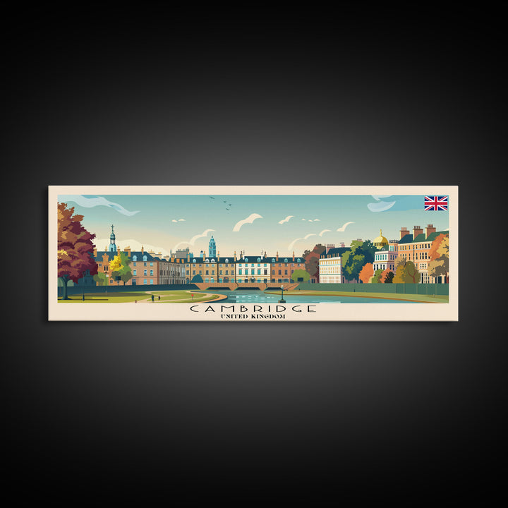 Cambridge United Kingdom Travel Print Wall Art, Panoramic City Art, Travel Art, Wall Decor, Vacation Gift, Framed Canvas Print Or Metal Art