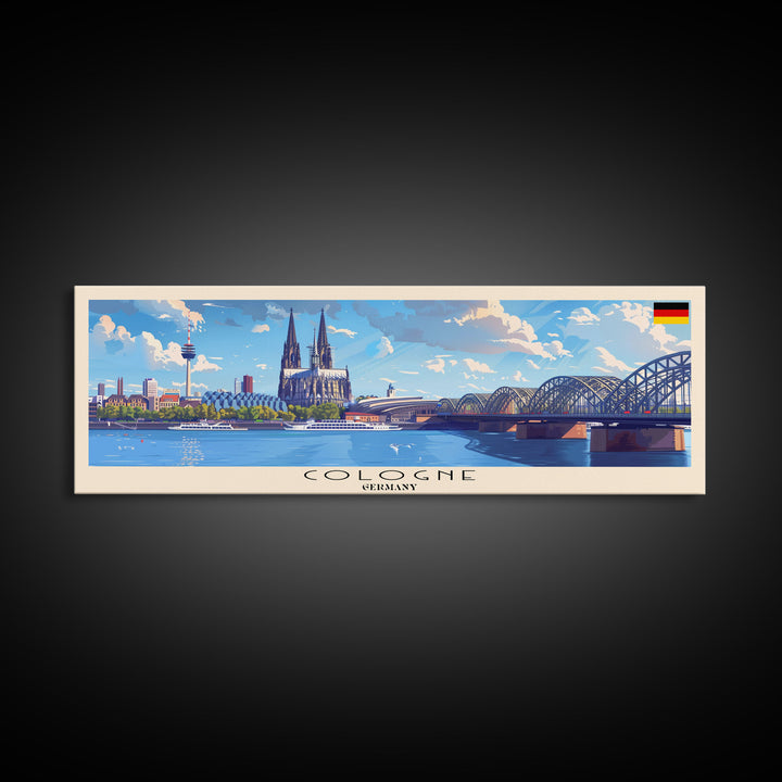Cologne Germany Panoramic Travel Poster, Framed Canvas Print or Metal Wall Art, Travel Art, Home Decor, Panoramic Painting, Midcentury Art