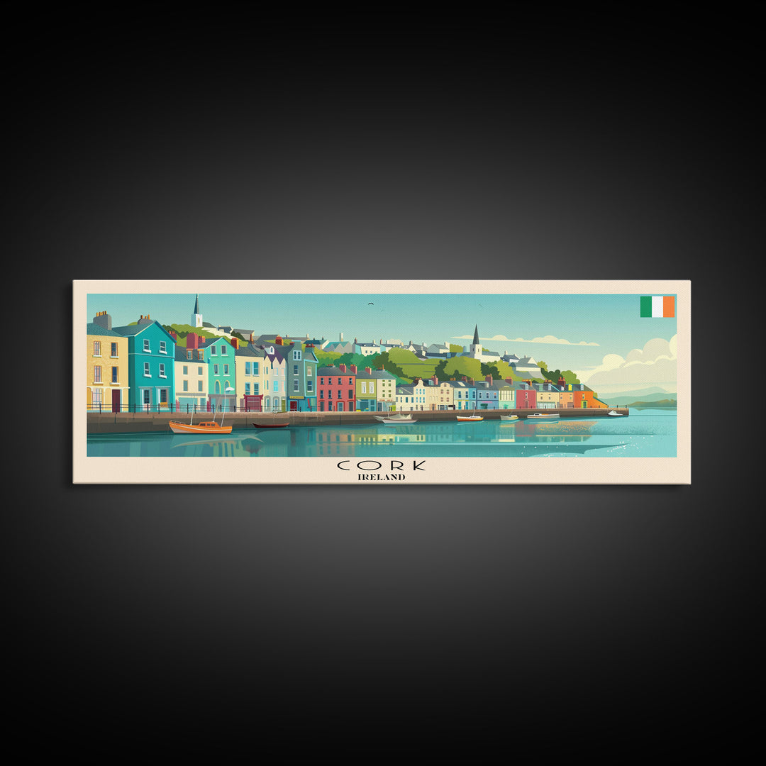 Cork Ireland Panoramic Travel Poster, Framed Canvas Print or Metal Wall Art, Travel Art, Home Decor, Panoramic Painting, Midcentury Art