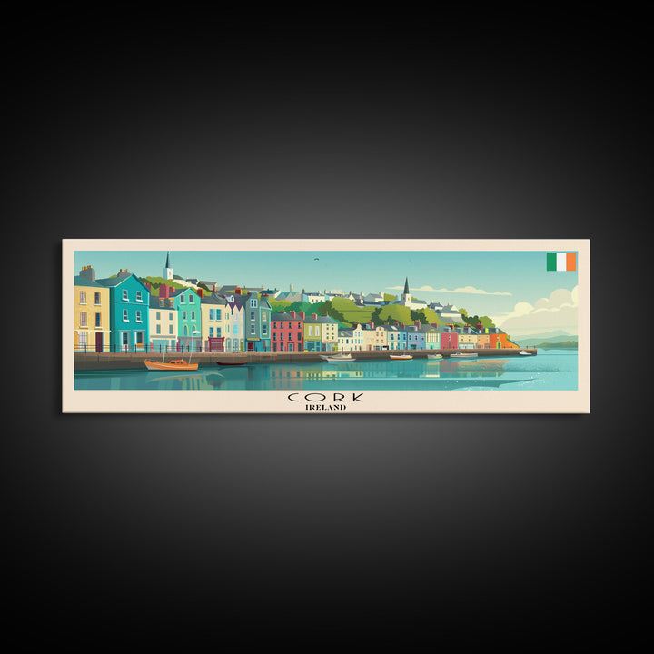 Cork Ireland Panoramic Travel Poster, Framed Canvas Print or Metal Wall Art, Travel Art, Home Decor, Panoramic Painting, Midcentury Art