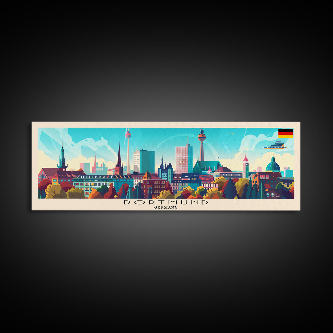 Dortmund Germany Wall Art, Panoramic Travel Poster, Panoramic Framed Canvas Print, City Wall Art, Wall Hanging Home Decor, Travel Art