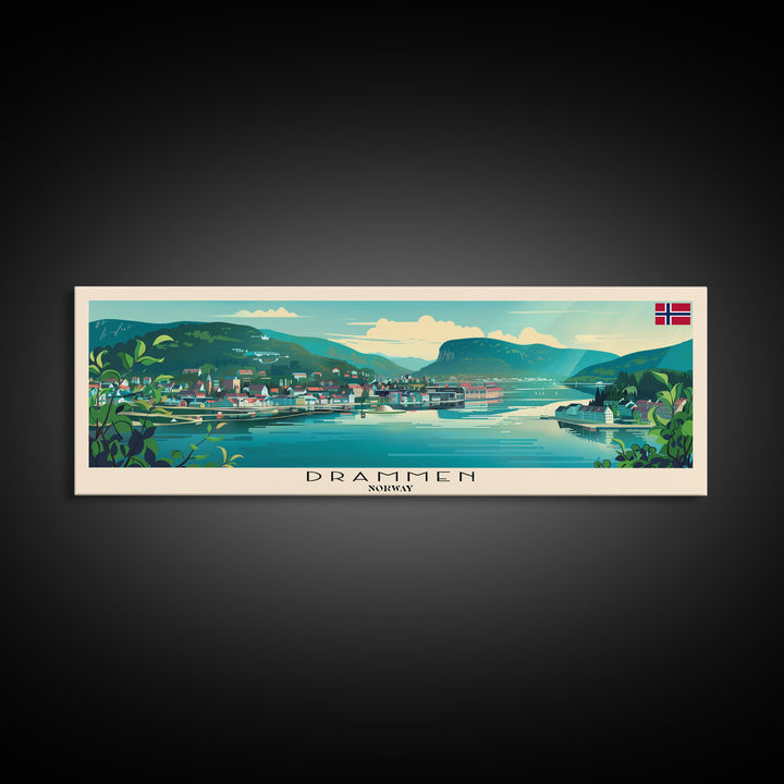 Drammen Norway Travel Print Wall Art, Panoramic City Art, Travel Art, Wall Decor, Vacation Gift, Framed Canvas Print Or Metal Art