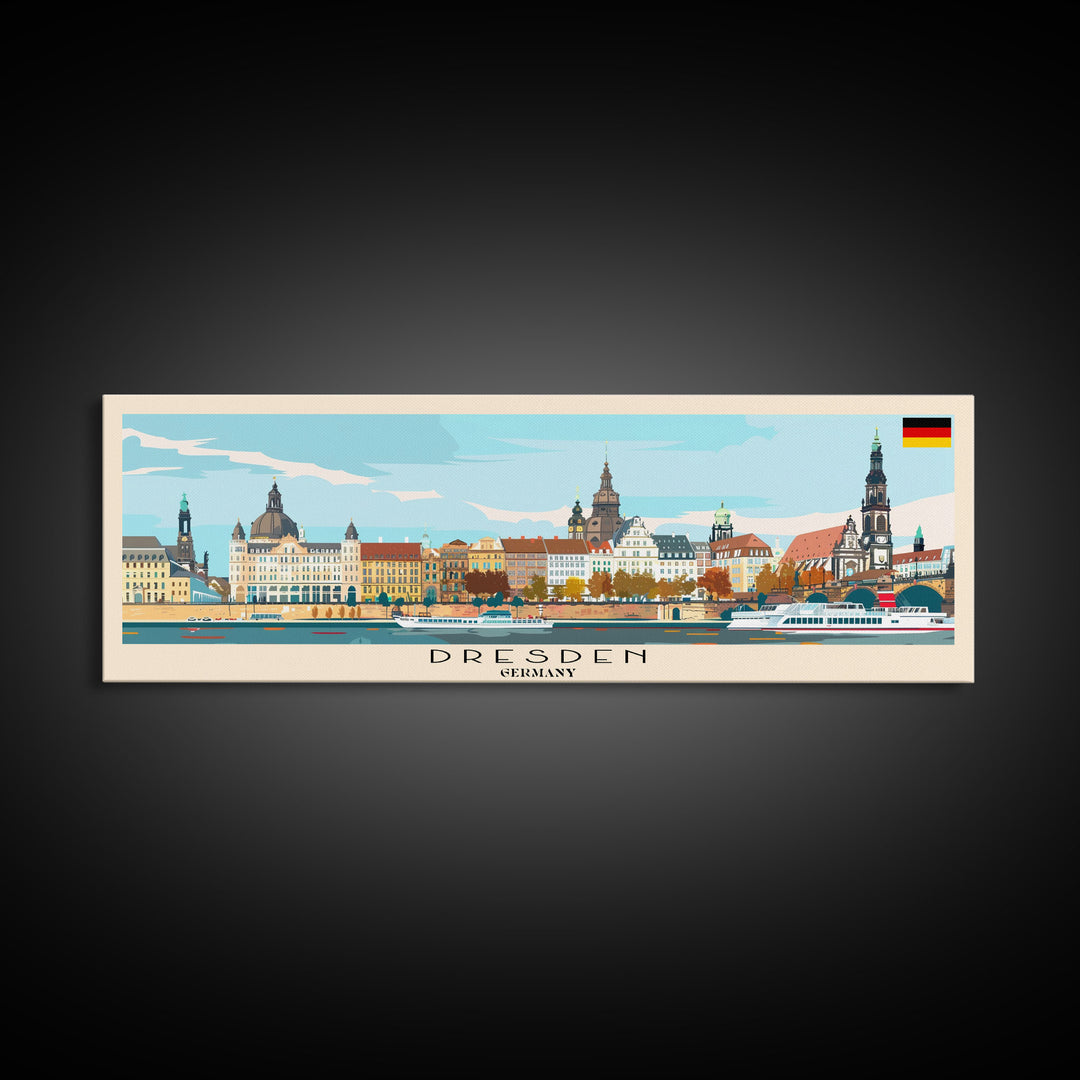 Dresde Germany Travel Art, City Art, Framed Canvas Print or Metal Wall Art, Europe Travel Poster, Panoramic Wall Art, Extra Wide Wall Art