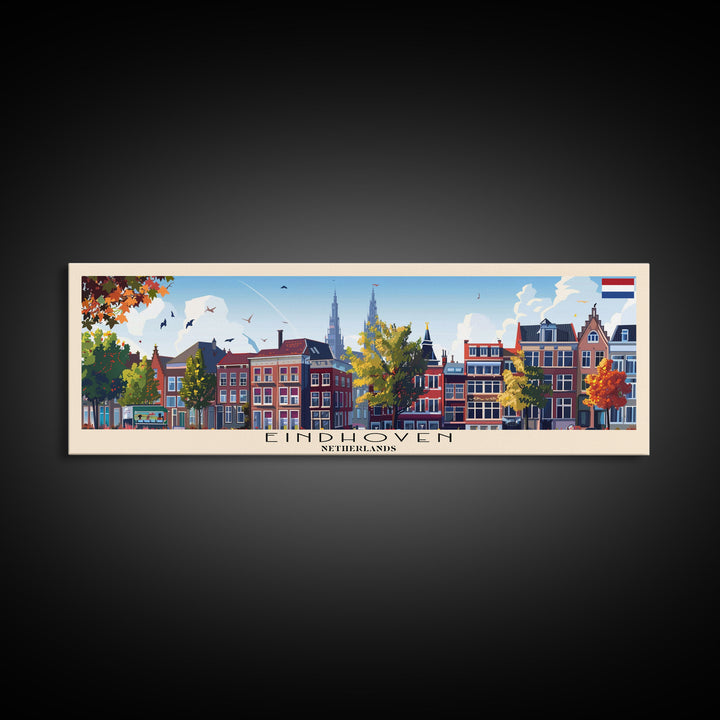 Eindhoven Netherlands Panoramic Travel Poster, Framed Canvas Print or Metal Wall Art, Travel Art, Home Decor, Panoramic Painting, Midcentury Art