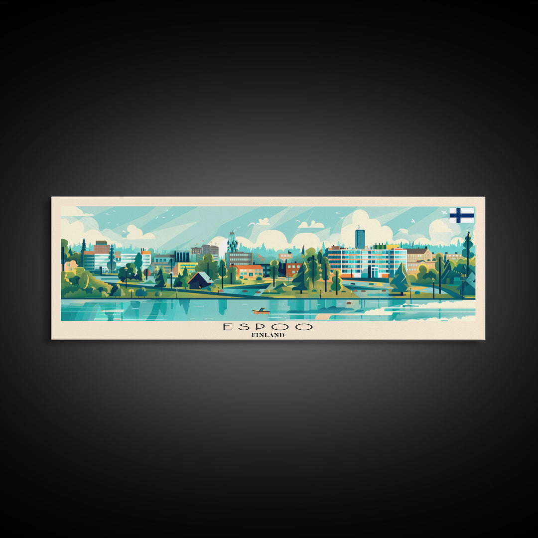 Espoo Finland Wall Art, Panoramic Travel Poster, Panoramic Framed Canvas Print, City Wall Art, Wall Hanging Home Decor, Travel Art