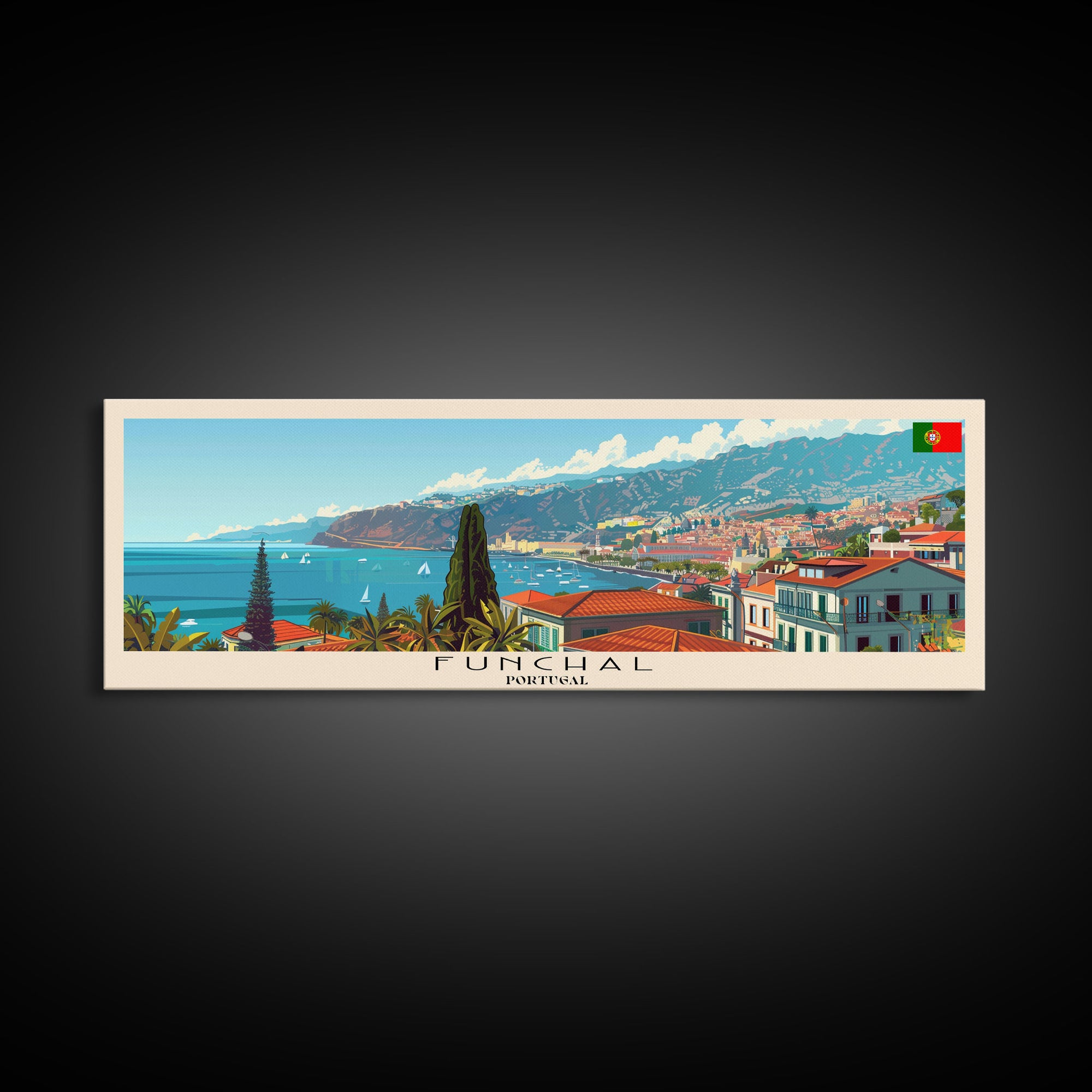 Funchal Portugal Travel Print Wall Art, Panoramic City Art, Travel Art, Wall Decor, Vacation Gift, Framed Canvas Print Or Metal Art