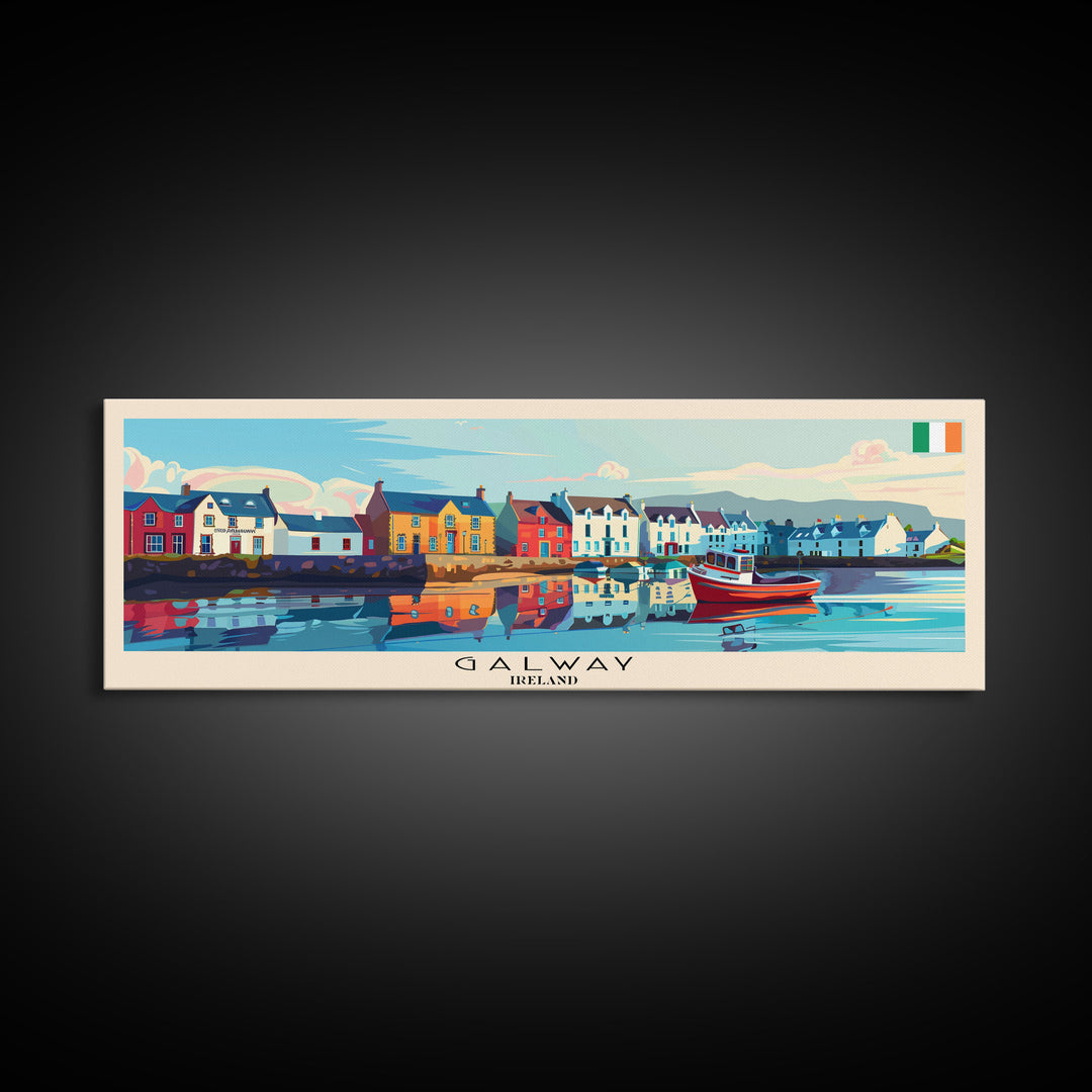 Galway Ireland Panoramic Travel Poster, Framed Canvas Print or Metal Wall Art, Travel Art, Home Decor, Panoramic Painting, Midcentury Art
