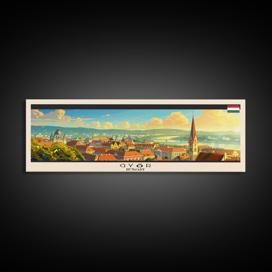 Gyor Hungary Wall Art, Panoramic Travel Poster, Panoramic Framed Canvas Print, City Wall Art, Wall Hanging Home Decor, Travel Art