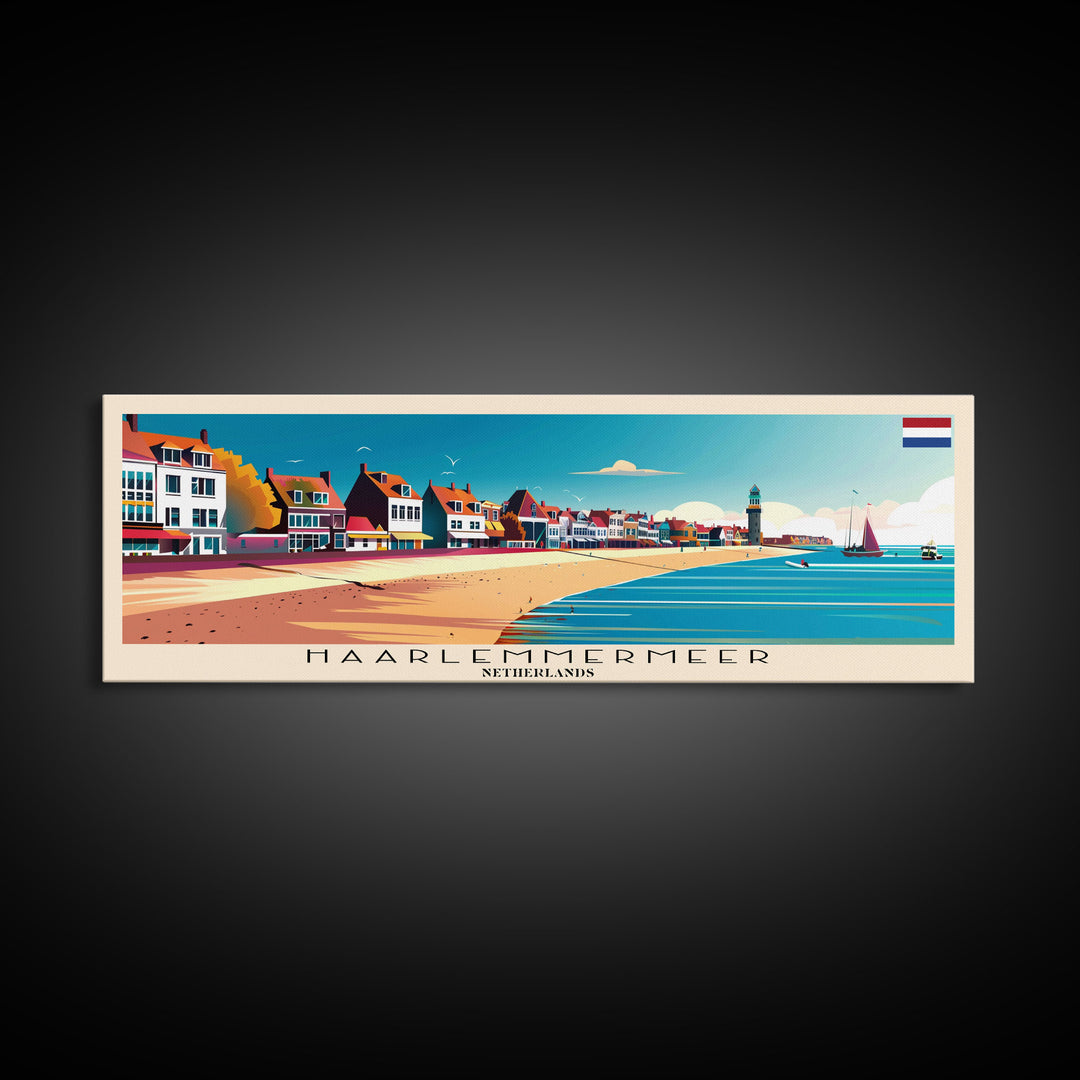 Haarlemmermeer Netherlands Panoramic Travel Poster, Framed Canvas Print or Metal Wall Art, Travel Art, Home Decor, Panoramic Painting, Midcentury Art