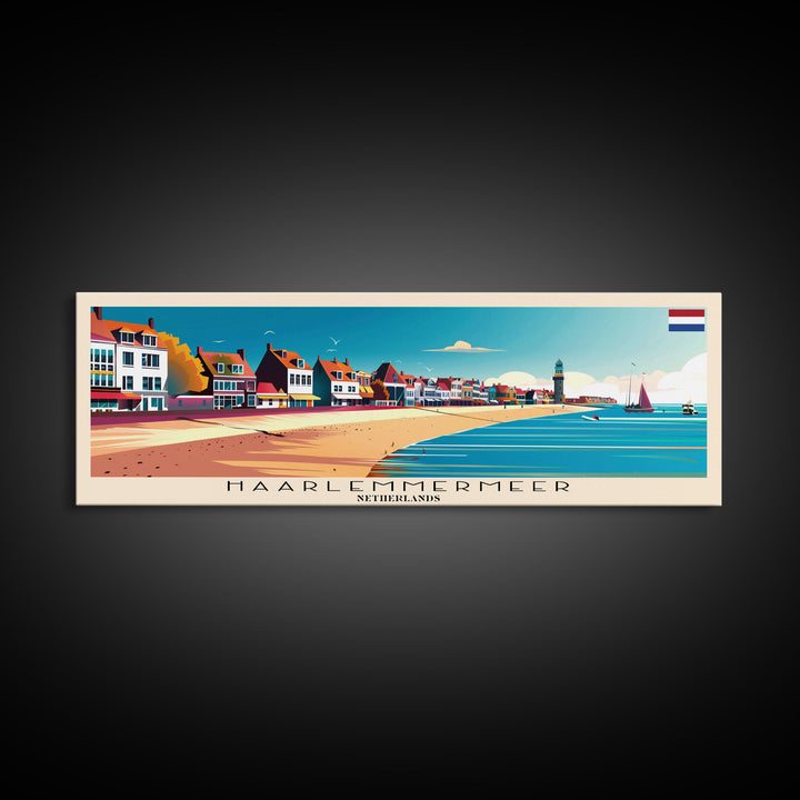 Haarlemmermeer Netherlands Panoramic Travel Poster, Framed Canvas Print or Metal Wall Art, Travel Art, Home Decor, Panoramic Painting, Midcentury Art