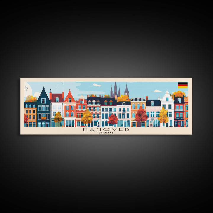 Hanover Germany Panoramic Travel Poster, Framed Canvas Print or Metal Wall Art, Travel Art, Home Decor, Panoramic Painting, Midcentury Art