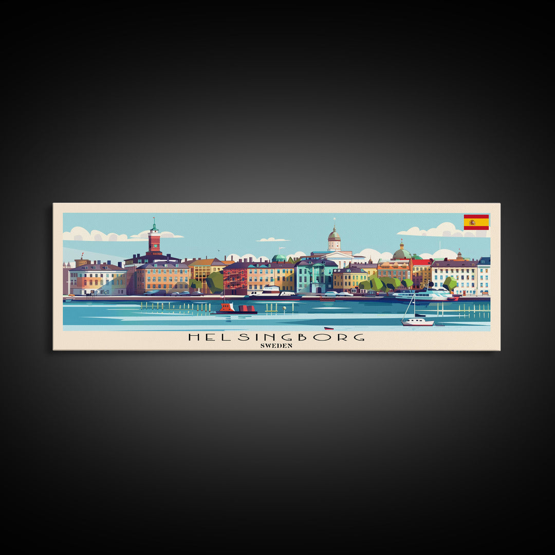 Helsingborg Sweden Travel Print Wall Art, Panoramic City Art, Travel Art, Wall Decor, Vacation Gift, Framed Canvas Print Or Metal Art