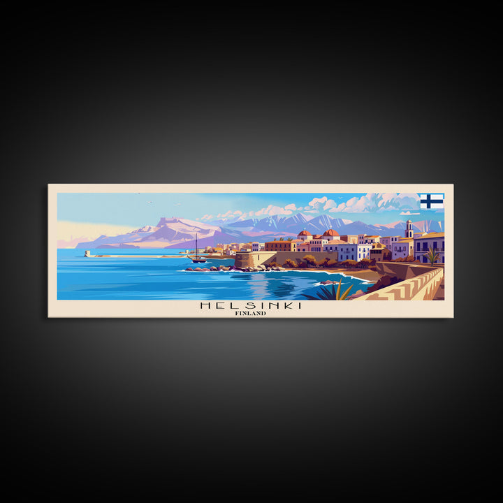 Helsinki Finland Travel Art, City Art, Framed Canvas Print or Metal Wall Art, Europe Travel Poster, Panoramic Wall Art, Extra Wide Wall Art