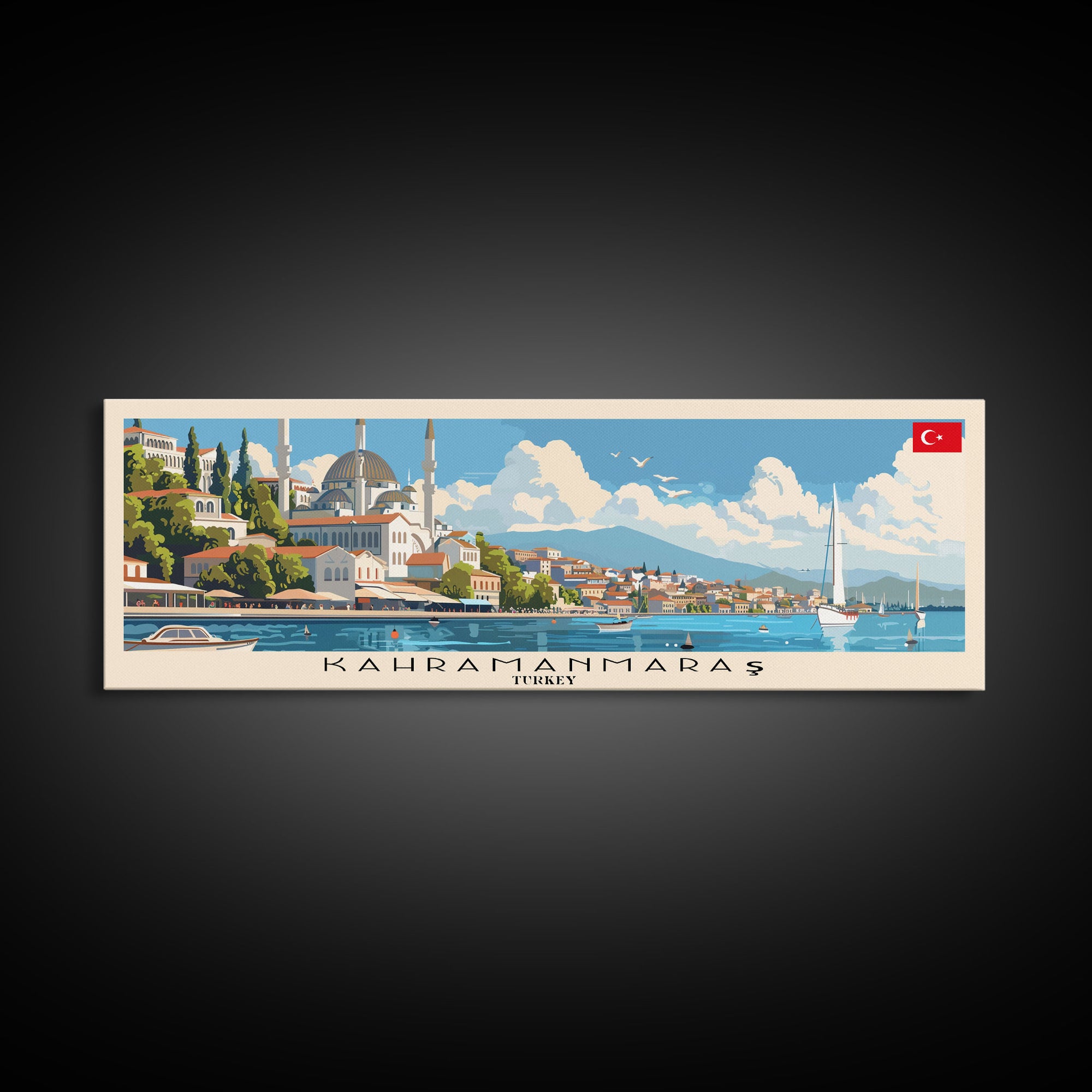 Kahramanmaras Turkey Panoramic Travel Poster, Framed Canvas Print or Metal Wall Art, Travel Art, Home Decor, Panoramic Painting, Midcentury Art