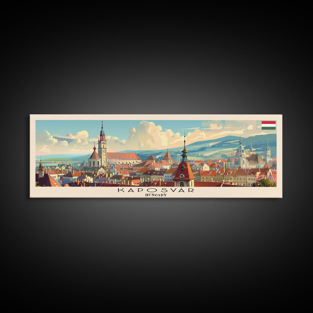 Kaposvar Hungary Travel Print Wall Art, Panoramic City Art, Travel Art, Wall Decor, Vacation Gift, Framed Canvas Print Or Metal Art