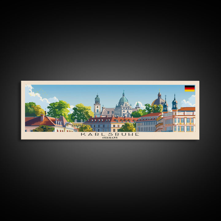 Karlsruhe Germany Panoramic Travel Poster, Framed Canvas Print or Metal Wall Art, Travel Art, Home Decor, Panoramic Painting, Midcentury Art