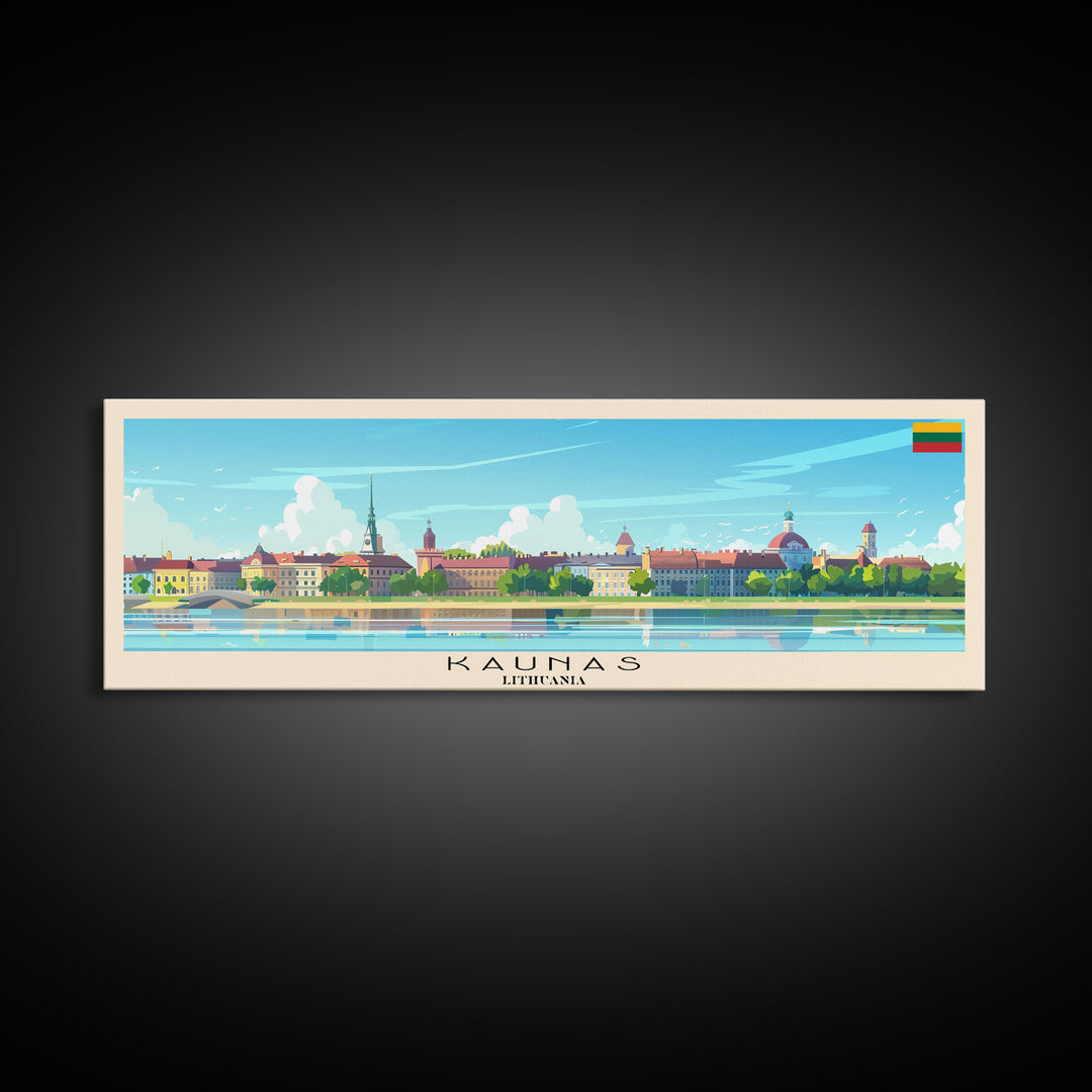 Kaunas Lithuania Travel Print Wall Art, Panoramic City Art, Travel Art, Wall Decor, Vacation Gift, Framed Canvas Print Or Metal Art