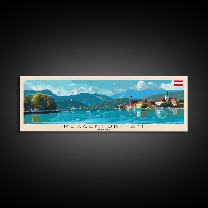 Klagenfurt Austria Panoramic Travel Poster, Framed Canvas Print or Metal Wall Art, Travel Art, Home Decor, Panoramic Painting, Midcentury Art