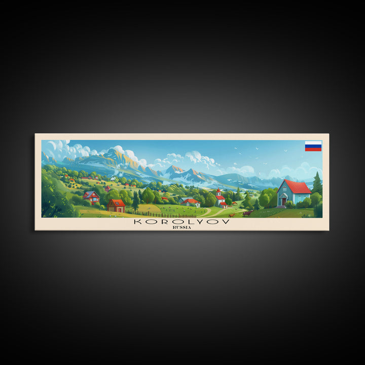 Korolyov Russia Wall Art, Panoramic Travel Poster, Panoramic Framed Canvas Print, City Wall Art, Wall Hanging Home Decor, Travel Art