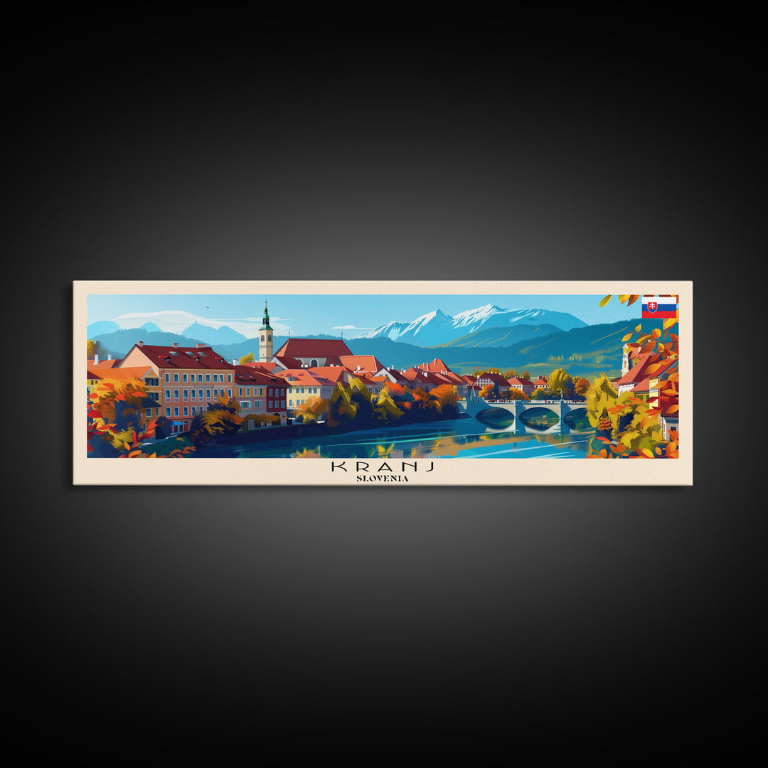 Kranj Slovenia Wall Art, Panoramic Travel Poster, Panoramic Framed Canvas Print, City Wall Art, Wall Hanging Home Decor, Travel Art