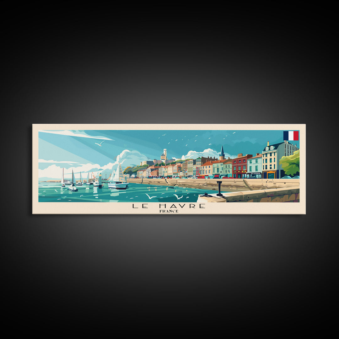 Le Havre France Panoramic Travel Poster, Framed Canvas Print or Metal Wall Art, Travel Art, Home Decor, Panoramic Painting, Midcentury Art