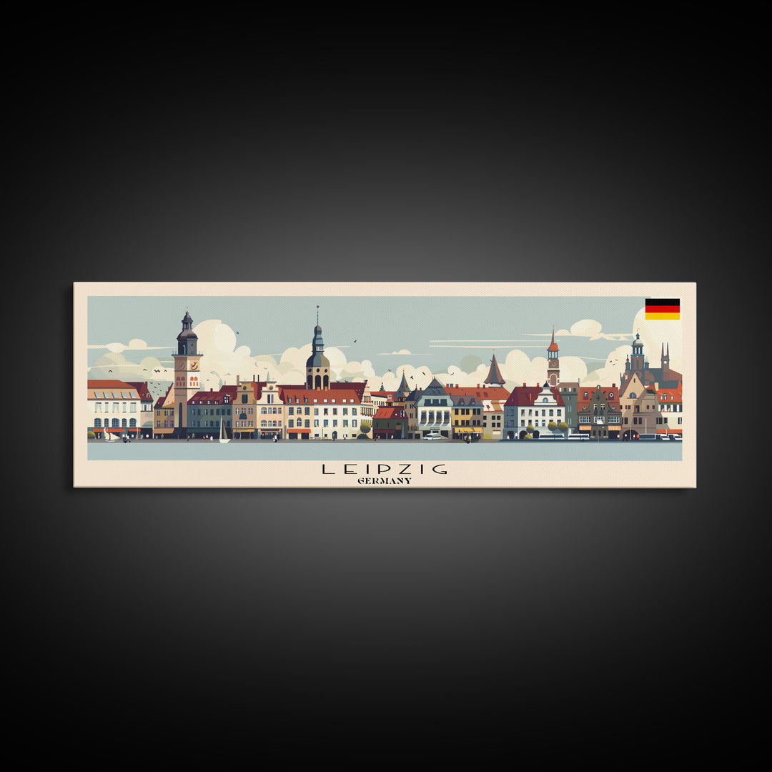 Leipzig Germany Panoramic Travel Poster, Framed Canvas Print or Metal Wall Art, Travel Art, Home Decor, Panoramic Painting, Midcentury Art