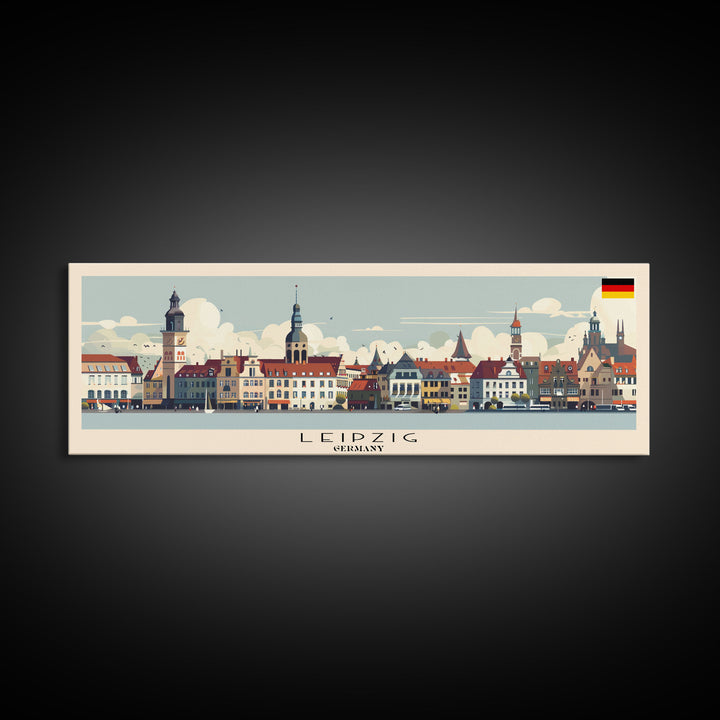 Leipzig Germany Panoramic Travel Poster, Framed Canvas Print or Metal Wall Art, Travel Art, Home Decor, Panoramic Painting, Midcentury Art