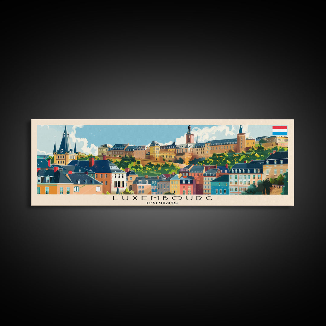 Luxembourg Luxembourg Panoramic Travel Poster, Framed Canvas Print or Metal Wall Art, Travel Art, Home Decor, Panoramic Painting, Midcentury Art
