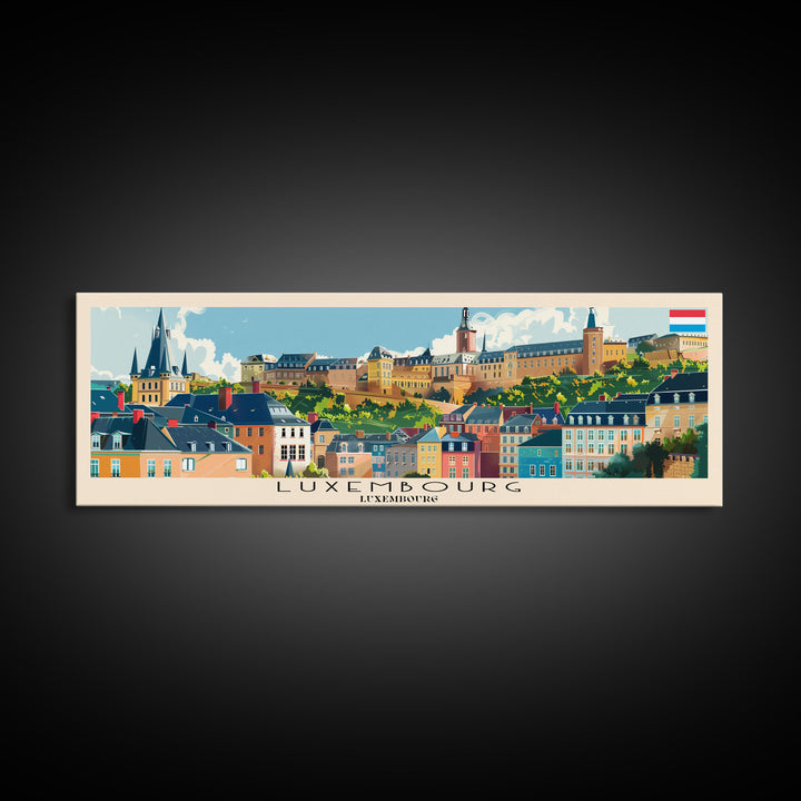 Luxembourg Luxembourg Panoramic Travel Poster, Framed Canvas Print or Metal Wall Art, Travel Art, Home Decor, Panoramic Painting, Midcentury Art