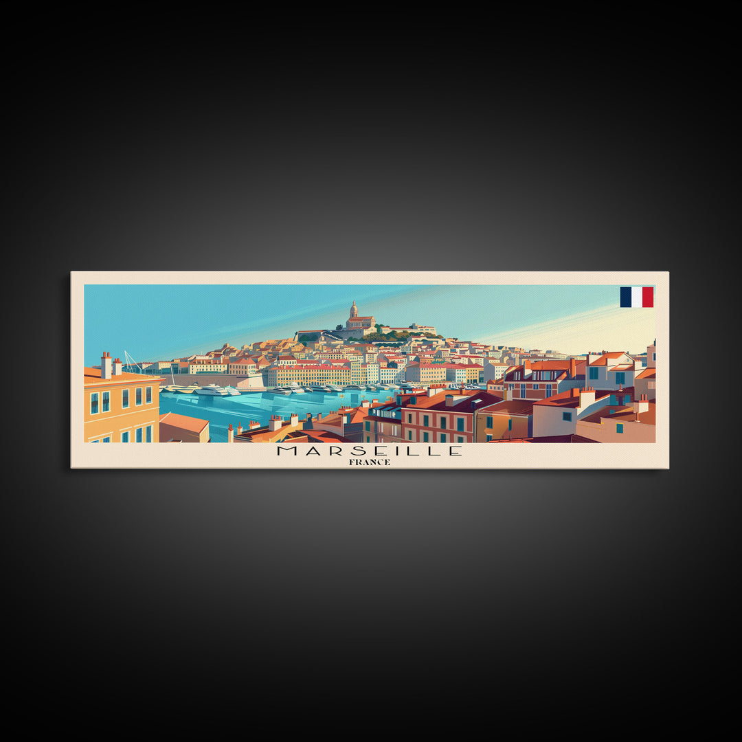 Marseille France Travel Print Wall Art, Panoramic City Art, Travel Art, Wall Decor, Vacation Gift, Framed Canvas Print Or Metal Art