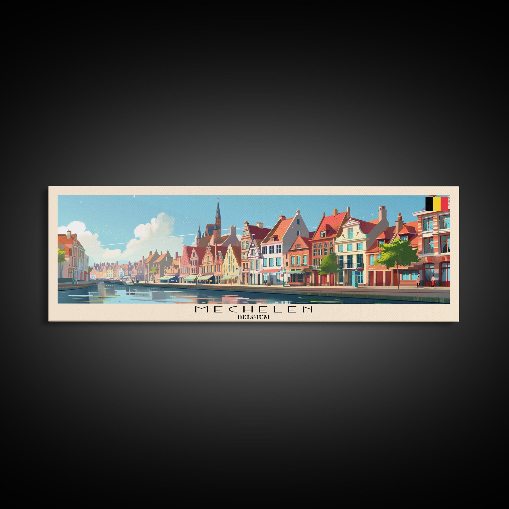 Mechelen Belgium Panoramic Travel Poster, Framed Canvas Print or Metal Wall Art, Travel Art, Home Decor, Panoramic Painting, Midcentury Art