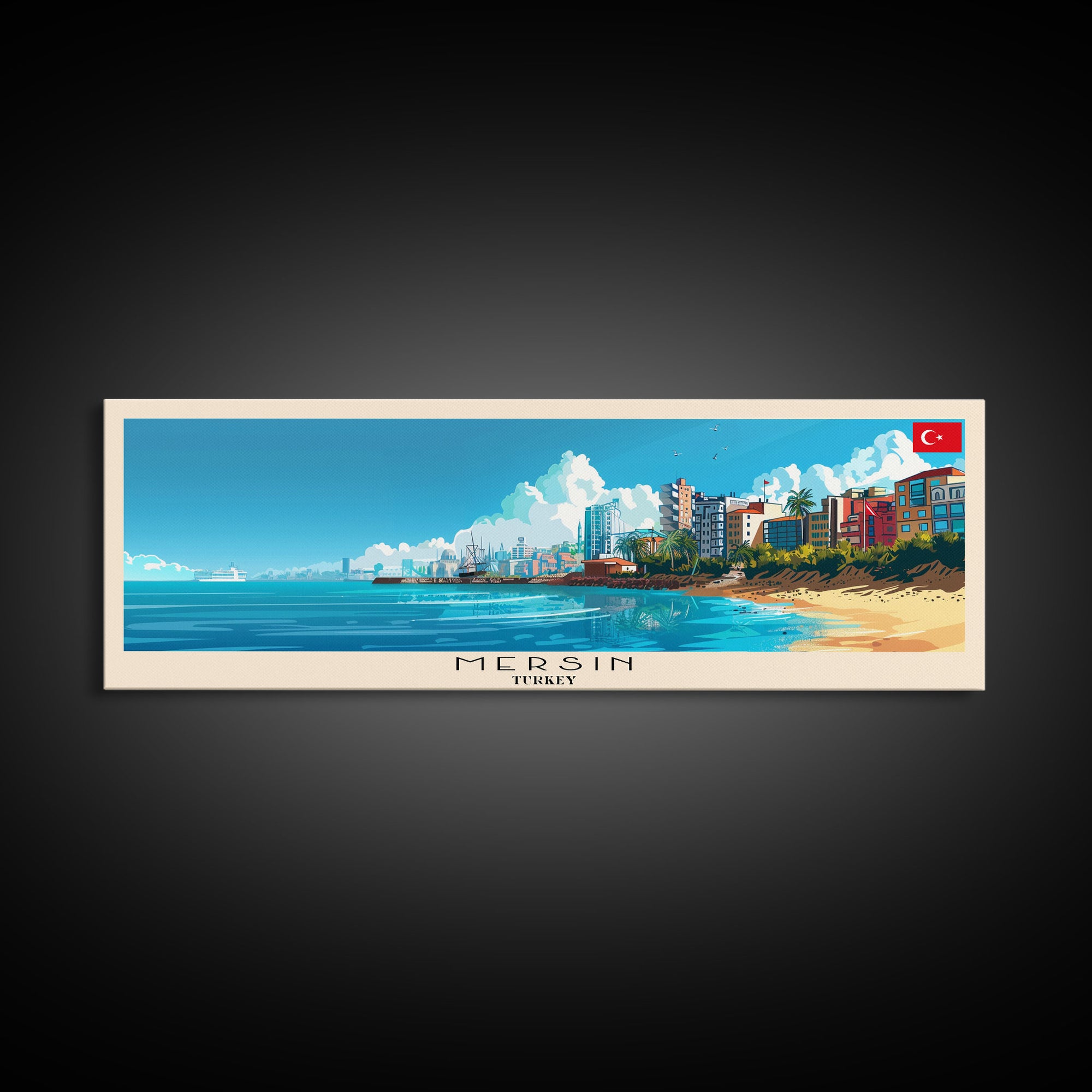 Mersin Turkey Wall Art, Panoramic Travel Poster, Panoramic Framed Canvas Print, City Wall Art, Wall Hanging Home Decor, Travel Art