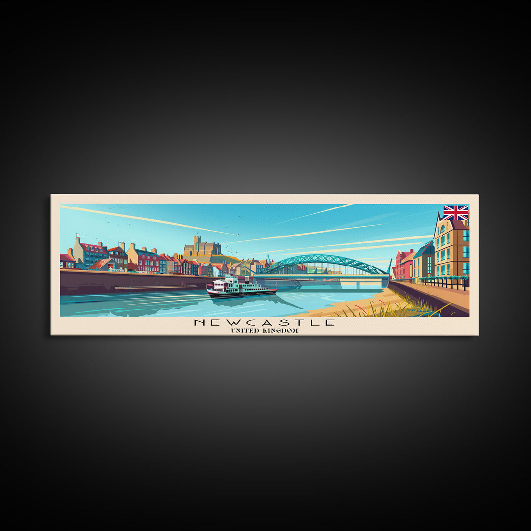 Newcastle United Kingdom Wall Art, Panoramic Travel Poster, Panoramic Framed Canvas Print, City Wall Art, Wall Hanging Home Decor, Travel Art