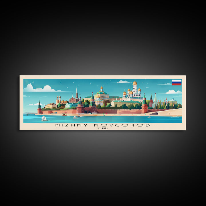 Nizhny Novgorod Panoramic Travel Poster, Framed Canvas Print or Metal Wall Art, Travel Art, Home Decor, Panoramic Painting, Midcentury Art
