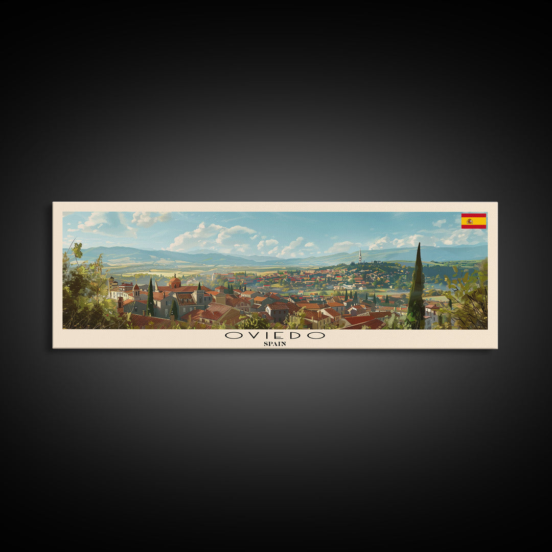 Oviedo Spain Travel Art, City Art, Framed Canvas Print or Metal Wall Art, Europe Travel Poster, Panoramic Wall Art, Extra Wide Wall Art