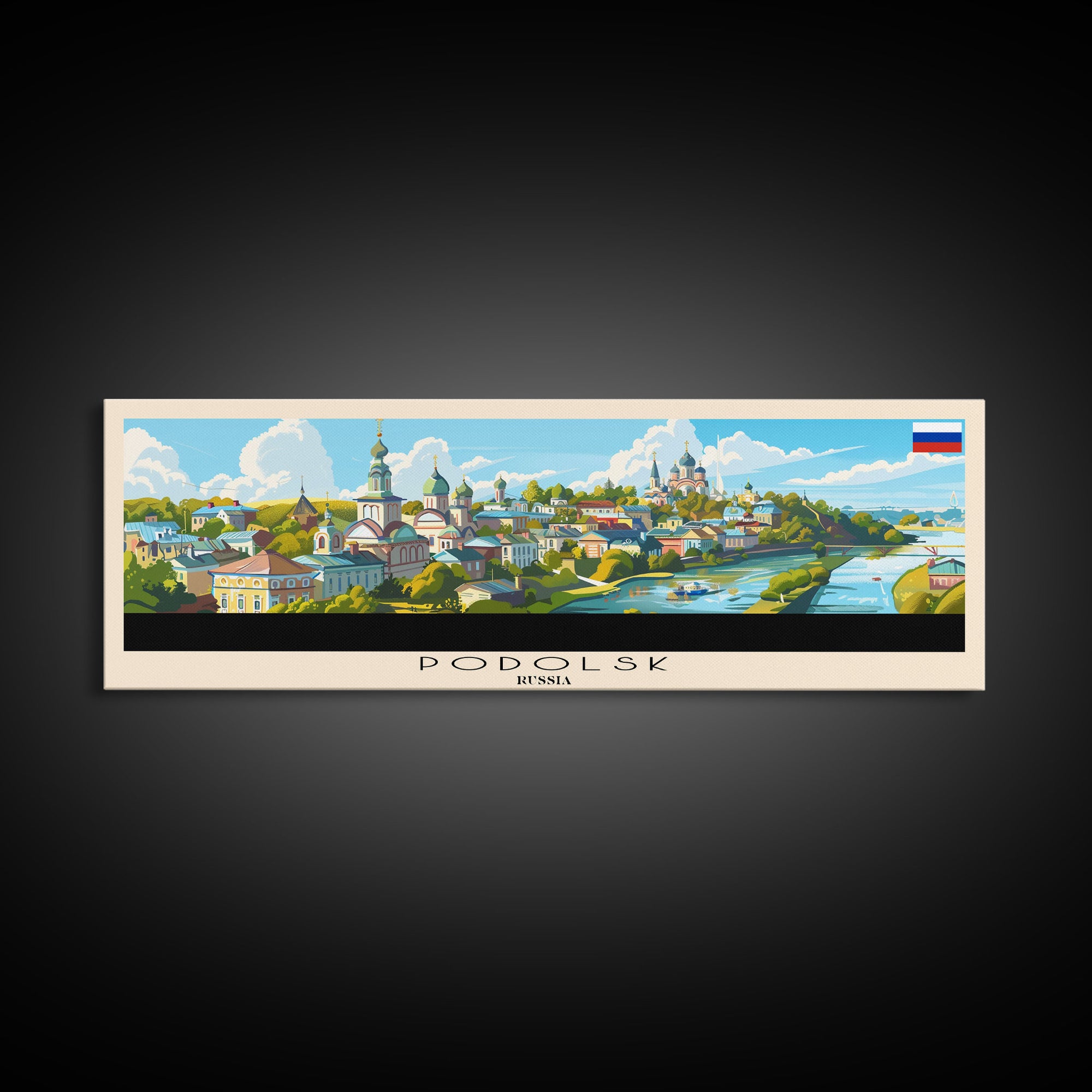 Podolsk Russia Panoramic Travel Poster, Framed Canvas Print or Metal Wall Art, Travel Art, Home Decor, Panoramic Painting, Midcentury Art