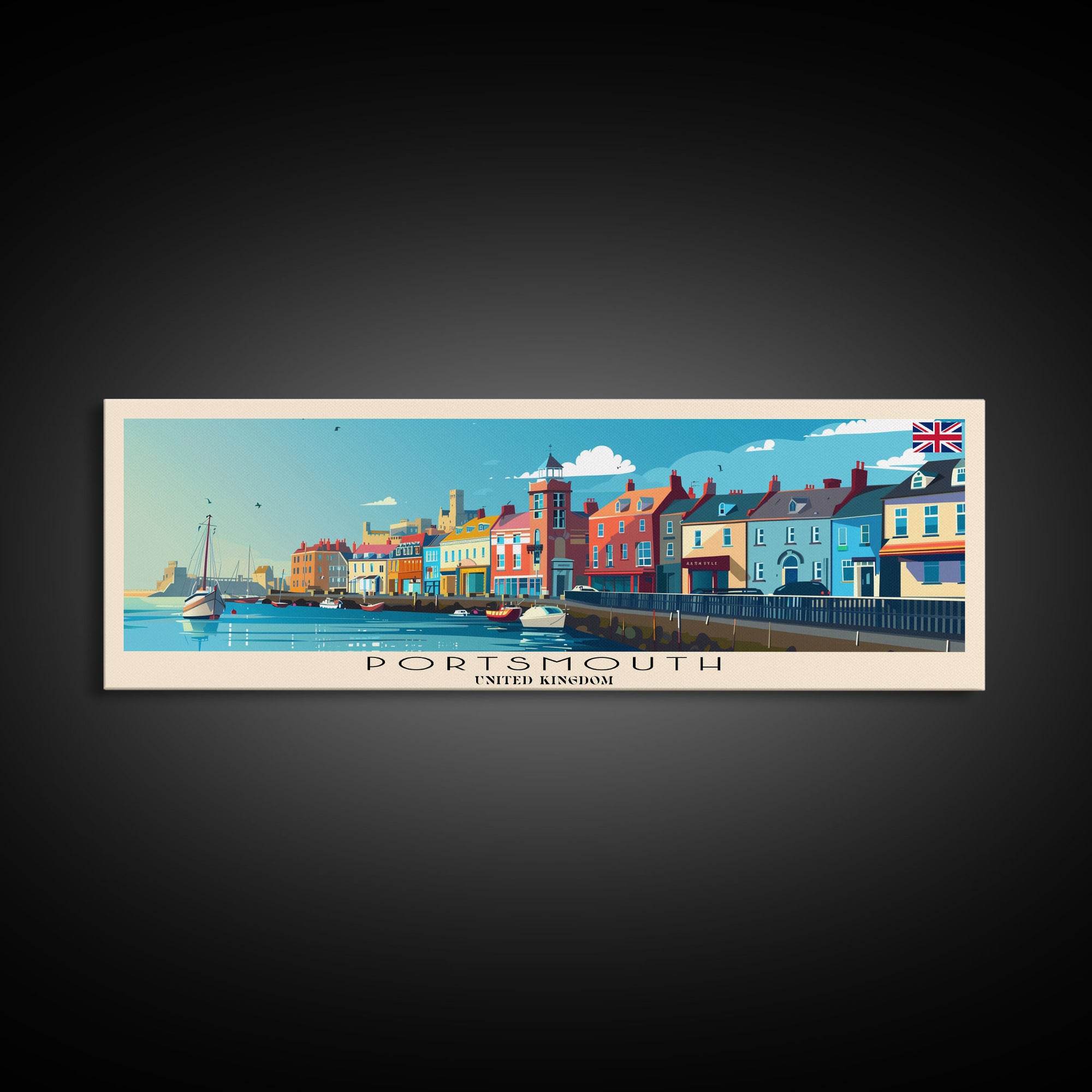 Portsmouth United Kingdom Wall Art, Panoramic Travel Poster, Panoramic Framed Canvas Print, City Wall Art, Wall Hanging Home Decor, Travel Art