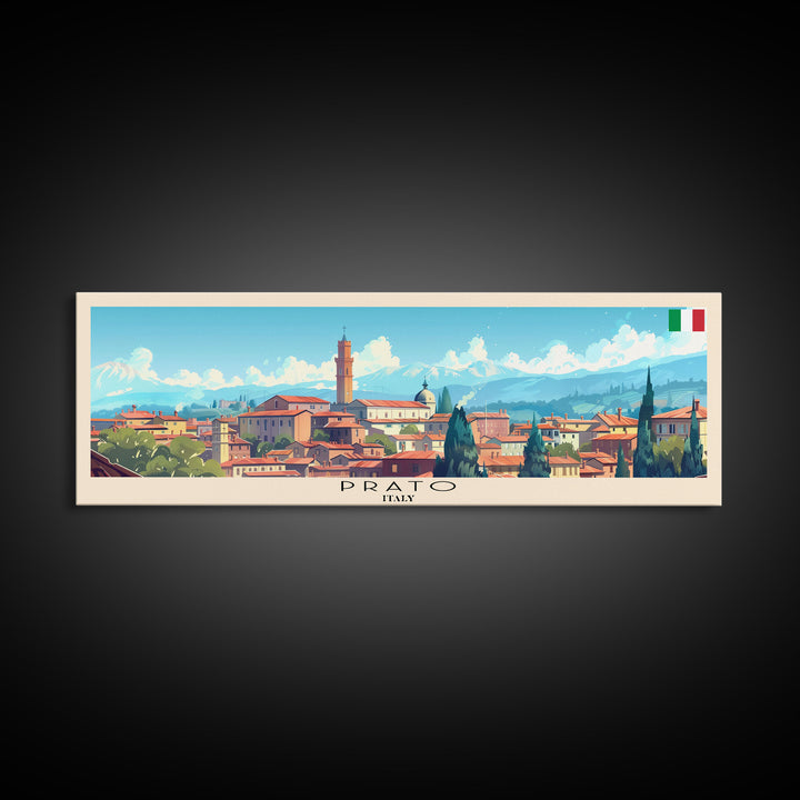 Prato Italy Panoramic Travel Poster, Framed Canvas Print or Metal Wall Art, Travel Art, Home Decor, Panoramic Painting, Midcentury Art