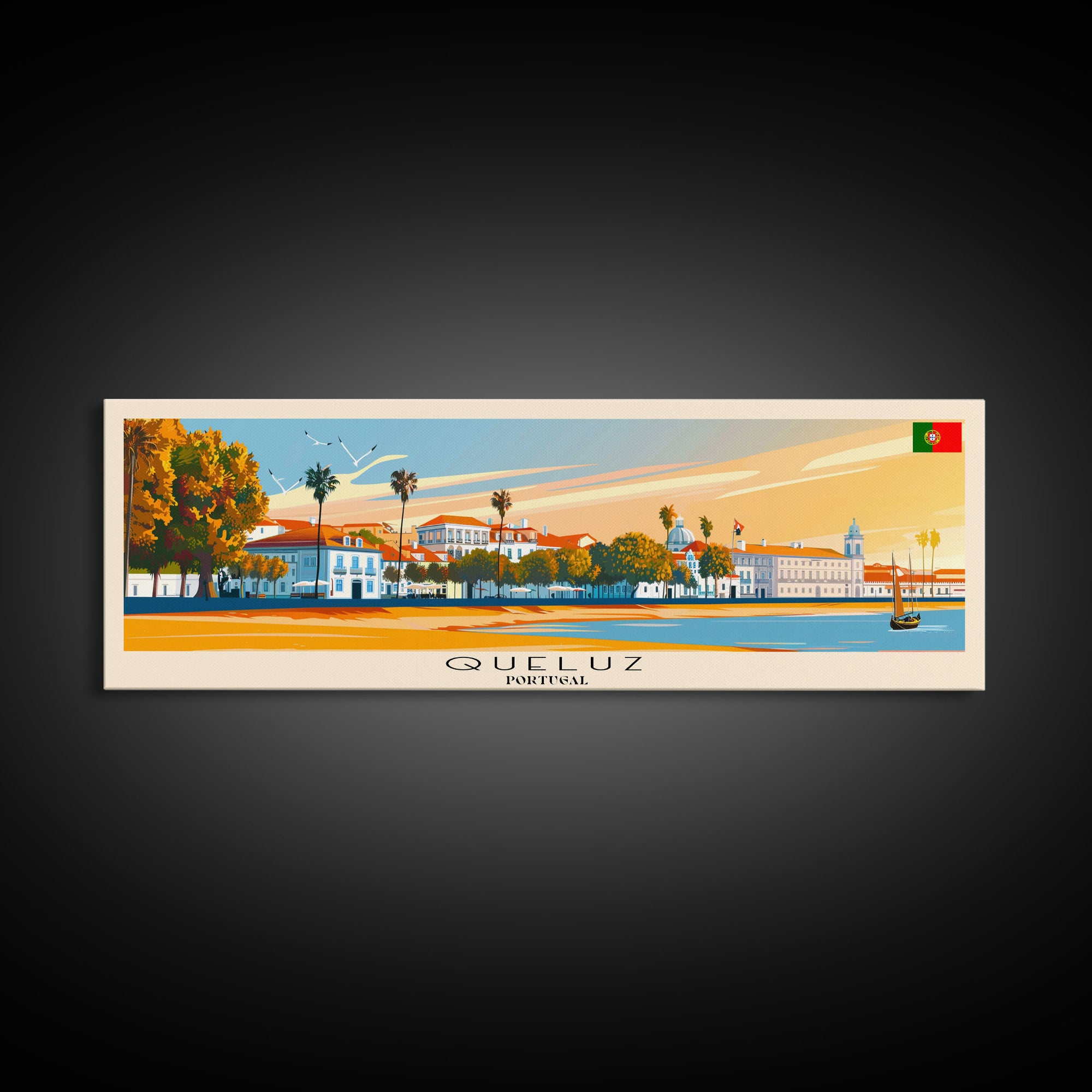 Queluz Portugal Wall Art, Panoramic Travel Poster, Panoramic Framed Canvas Print, City Wall Art, Wall Hanging Home Decor, Travel Art