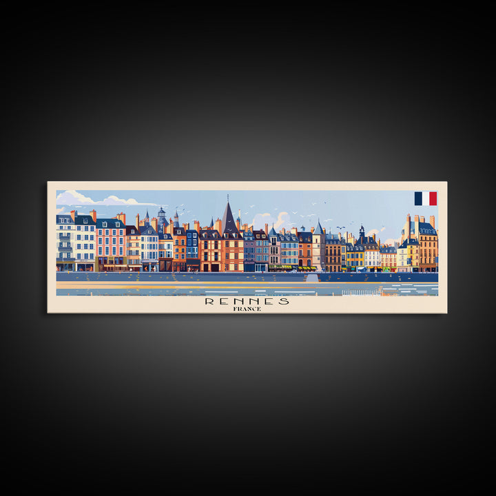 Rennes France Panoramic Travel Poster, Framed Canvas Print or Metal Wall Art, Travel Art, Home Decor, Panoramic Painting, Midcentury Art