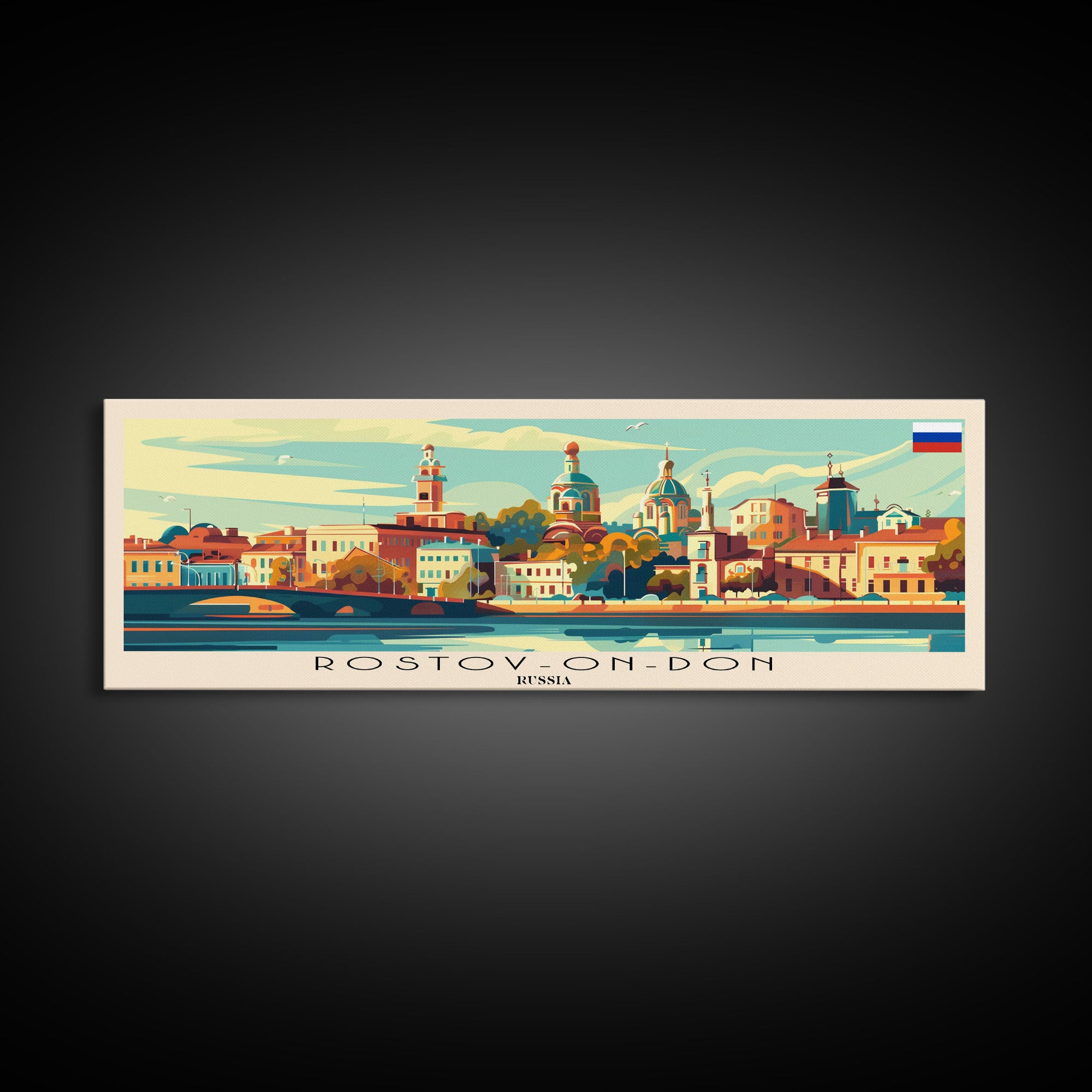 Rostov on Don Russia Panoramic Travel Poster, Framed Canvas Print or Metal Wall Art, Travel Art, Home Decor, Panoramic Painting, Midcentury Art