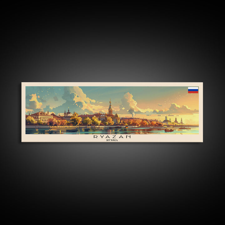 Ryazan Russia Panoramic Travel Poster, Framed Canvas Print or Metal Wall Art, Travel Art, Home Decor, Panoramic Painting, Midcentury Art