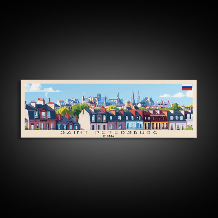 Saint Petersburg Russia Travel Art, City Art, Framed Canvas Print or Metal Wall Art, Europe Travel Poster, Panoramic Wall Art, Extra Wide Wall Art