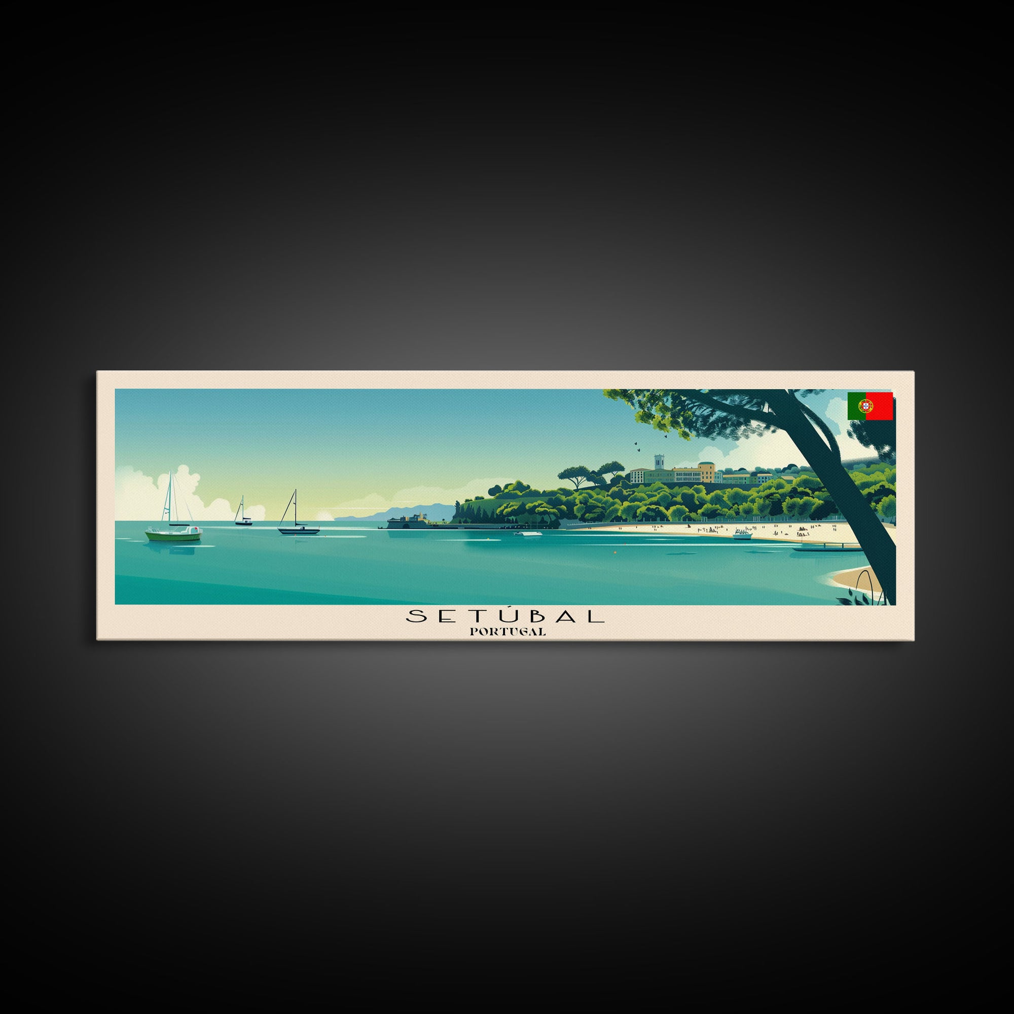 Setbal Portugal Travel Print Wall Art, Panoramic City Art, Travel Art, Wall Decor, Vacation Gift, Framed Canvas Print Or Metal Art