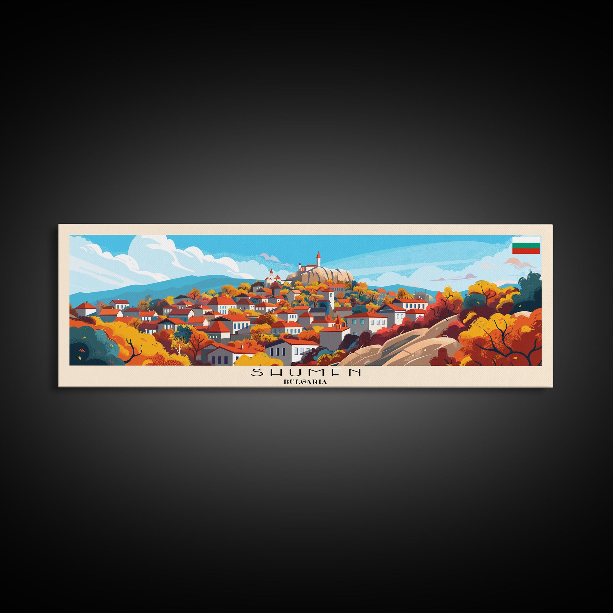 Shumen Bulgaria Travel Art, City Art, Framed Canvas Print or Metal Wall Art, Europe Travel Poster, Panoramic Wall Art, Extra Wide Wall Art