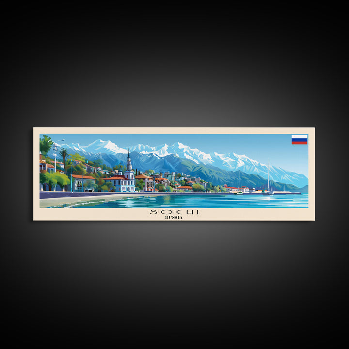 Sochi Russia Panoramic Travel Poster, Framed Canvas Print or Metal Wall Art, Travel Art, Home Decor, Panoramic Painting, Midcentury Art