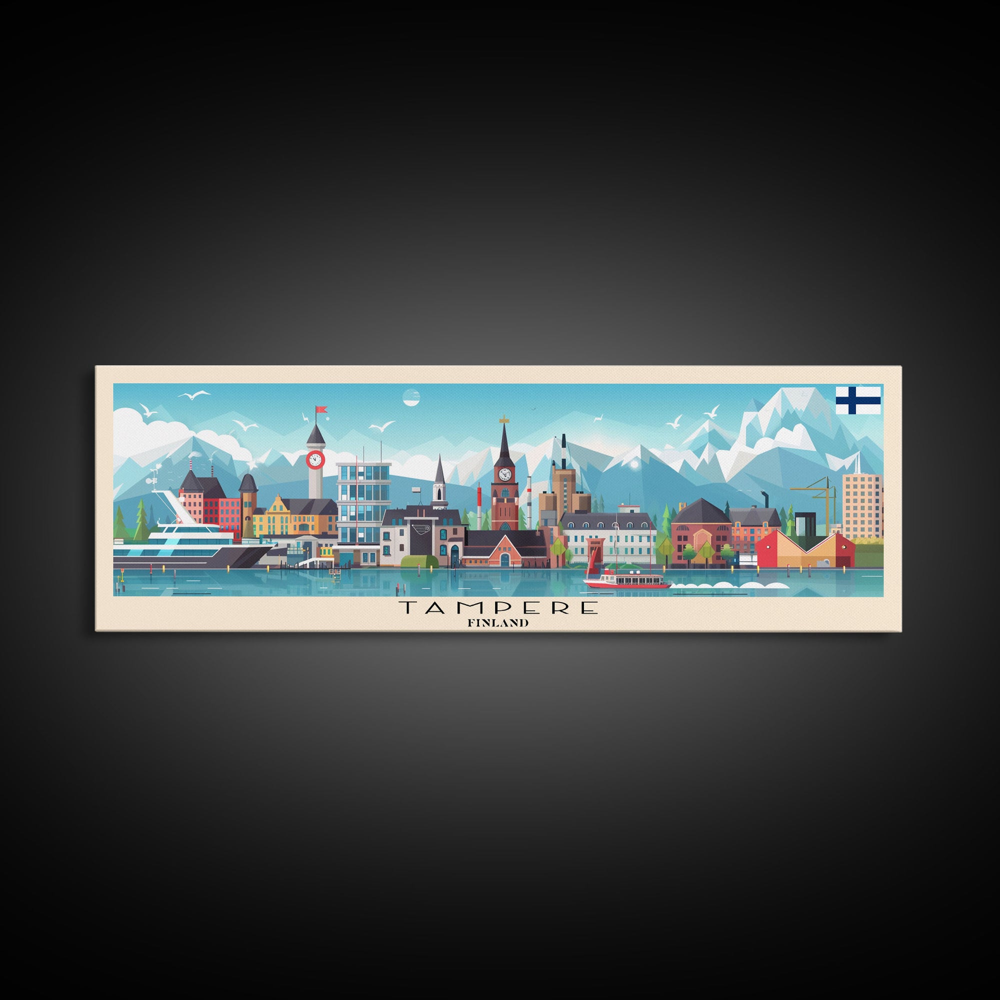 Tampere Finland Travel Print Wall Art, Panoramic City Art, Travel Art, Wall Decor, Vacation Gift, Framed Canvas Print Or Metal Art