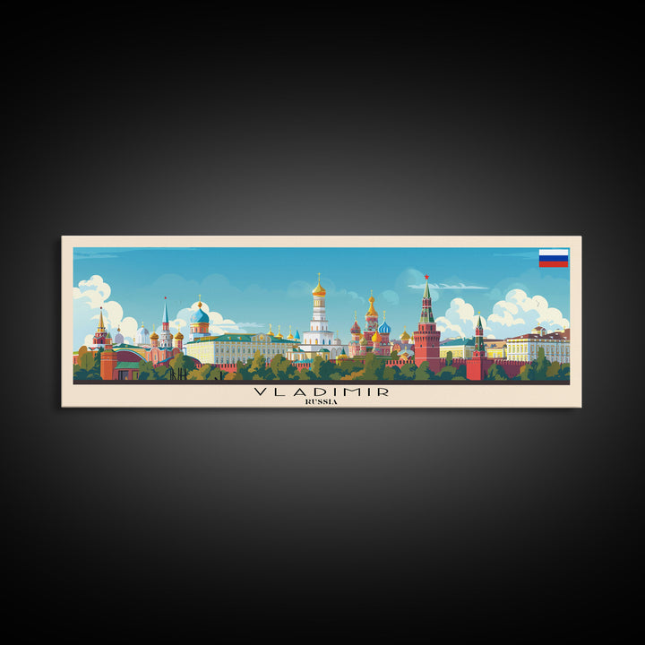 Vladikavkaz Russia Panoramic Travel Poster, Framed Canvas Print or Metal Wall Art, Travel Art, Home Decor, Panoramic Painting, Midcentury Art