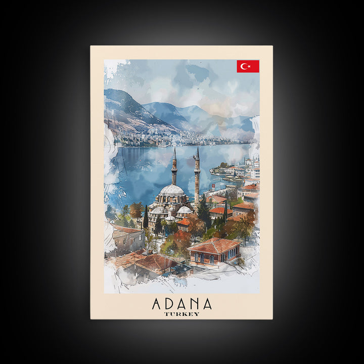 Majestic Adana Turkey Mosque View, Framed Canvas Print, Ideal for Living Room Art, Cultural Decor, Home Decoration