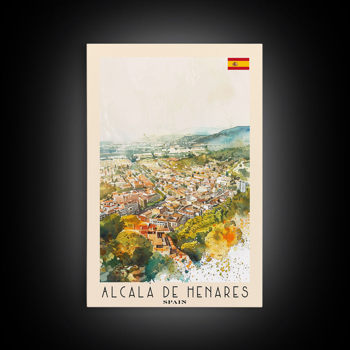 Alcalį de Henares Spain Aerial View Travel Poster Art, Framed Canvas Print, Stunning Wall Art for Living Room and Bedroom Decor